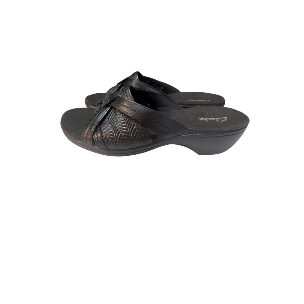 Clarks Black Woven Slide Sandals Womens Size‎ 8.5 Comfortable Slip-On Shoes